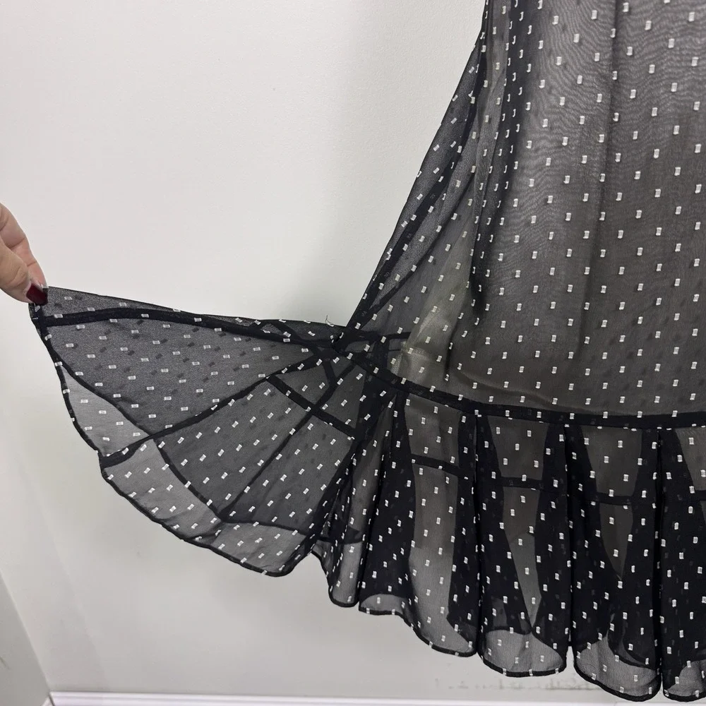 Ann Taylor LOFT Sheer Polka Dot Black Chiffon‎ Ruffle Hem Skirt 10P Workwear